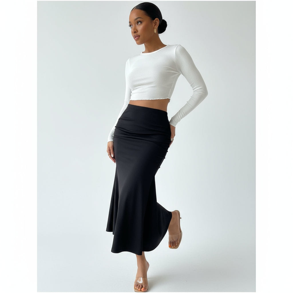 Satin Pencil Long Skirt