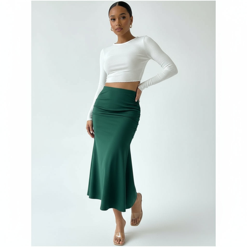 Satin Pencil Long Skirt