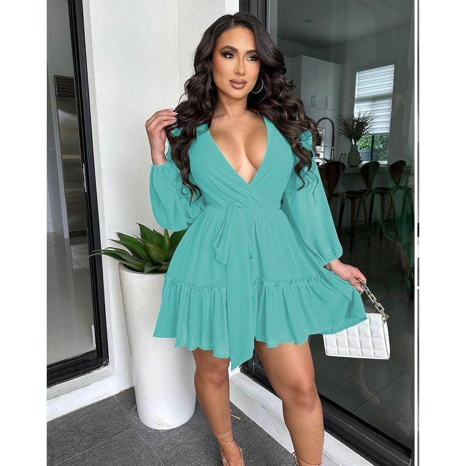 Long Sleeve V-Neck Midi Dress