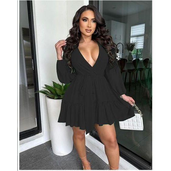 Long Sleeve V-Neck Midi Dress