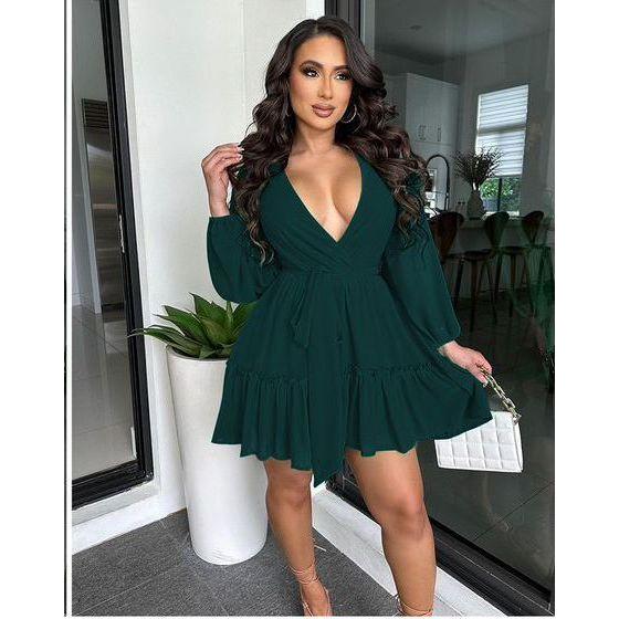 Long Sleeve V-Neck Midi Dress