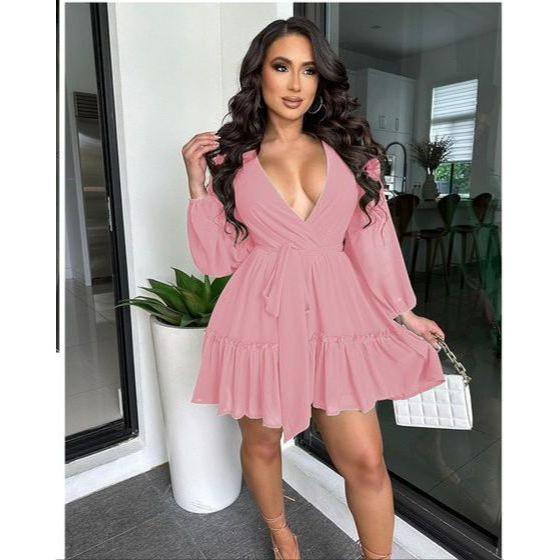 Long Sleeve V-Neck Midi Dress