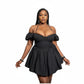 Off Shoulder Short Puff Sleeve Mini Dress