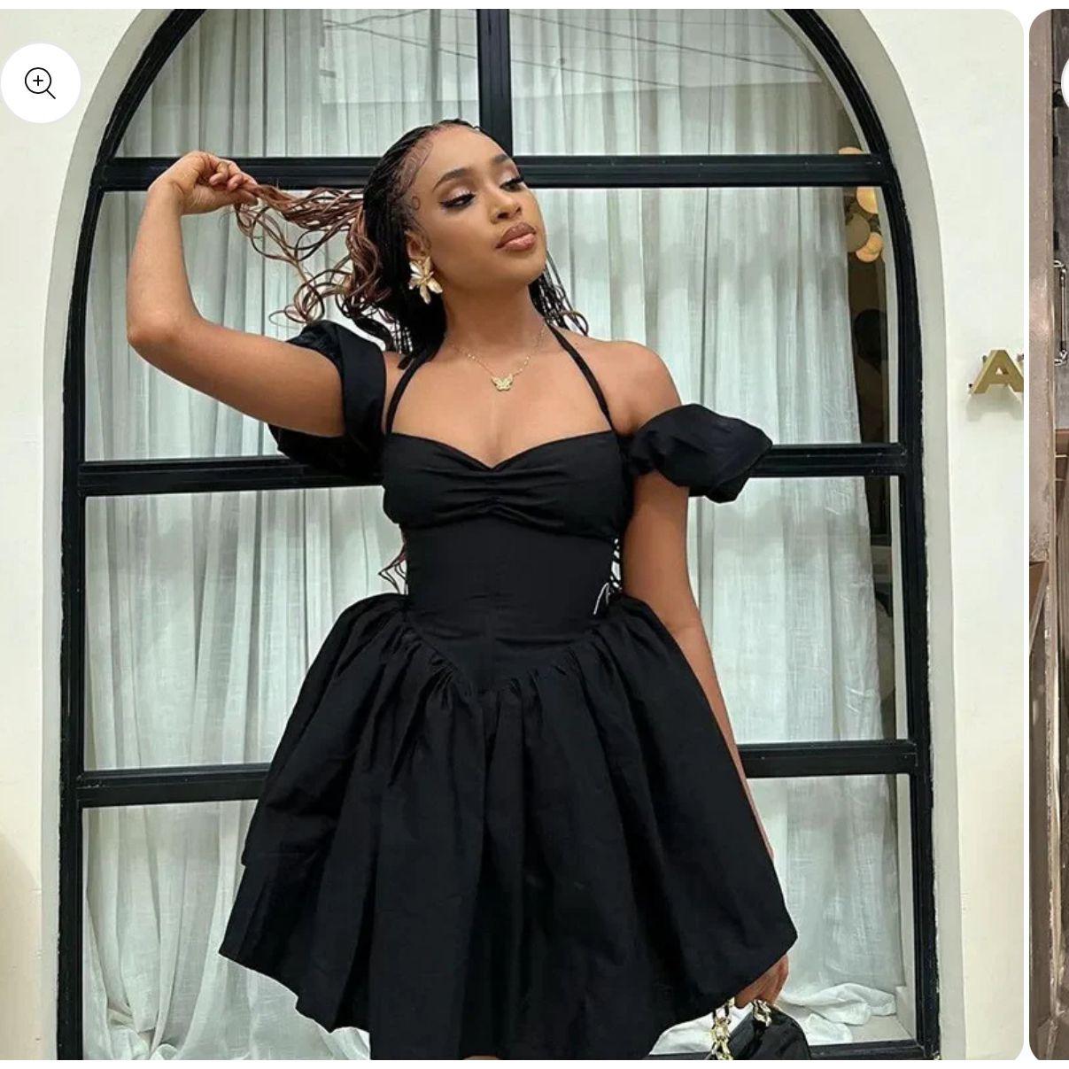 Off Shoulder Short Puff Sleeve Mini Dress