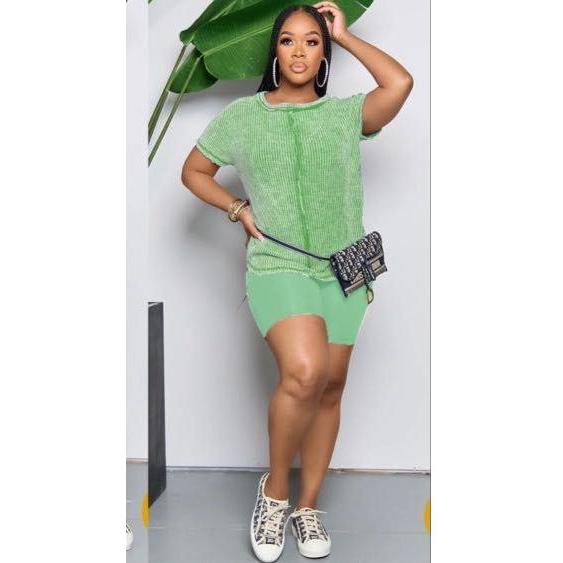 Casual Sports Two Piece Set Short Sleeve T-Shirt with Short Tights