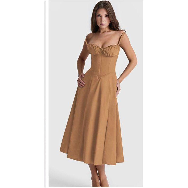 Elegant Corset Casual Formal Long Satin Dress YELLOW SUB TRADING Elegant Corset Casual Formal Long Satin Dress YELLOW SUB TRADING