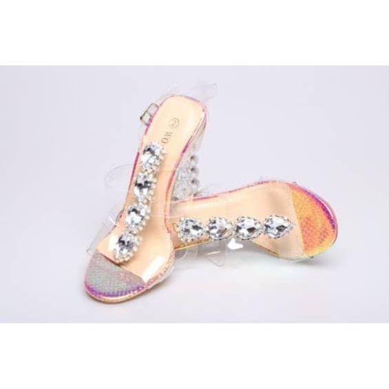 Transparent Crystal Summer Elegant Medium Heel Shoes.