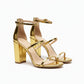 Metallic Ankle Strap Chunky Heeled Sandals.