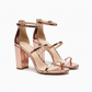 Metallic Ankle Strap Chunky Heeled Sandals.