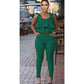 Tie Shoulder Ruffle Crop Top and Skinny Pant Set.