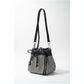 A faux leather crossbody shoulder bag with crystal embellishments and a crystal top handle, in black color.