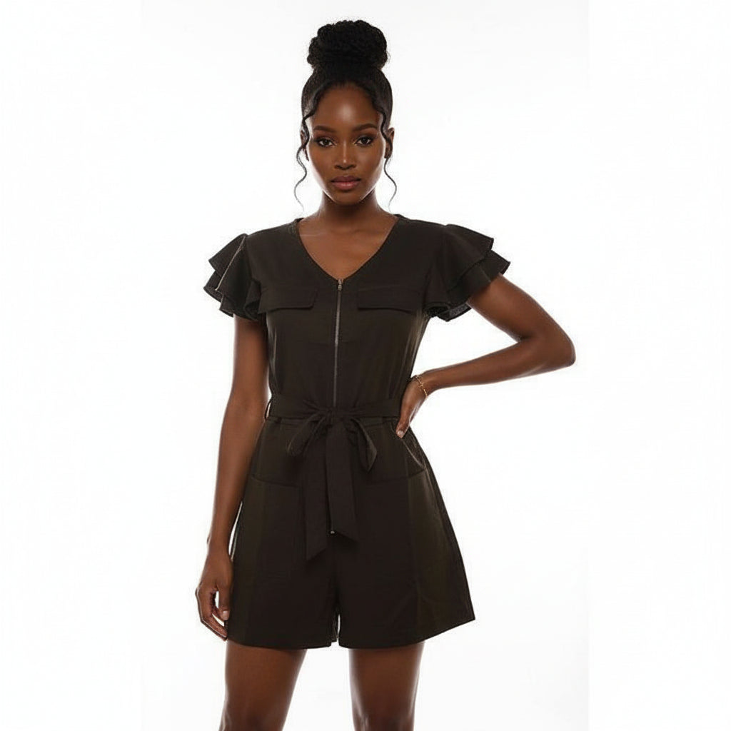 Zipper Short Sleeve Slim Jumpsuits Casual Female Sporty Playsuits.