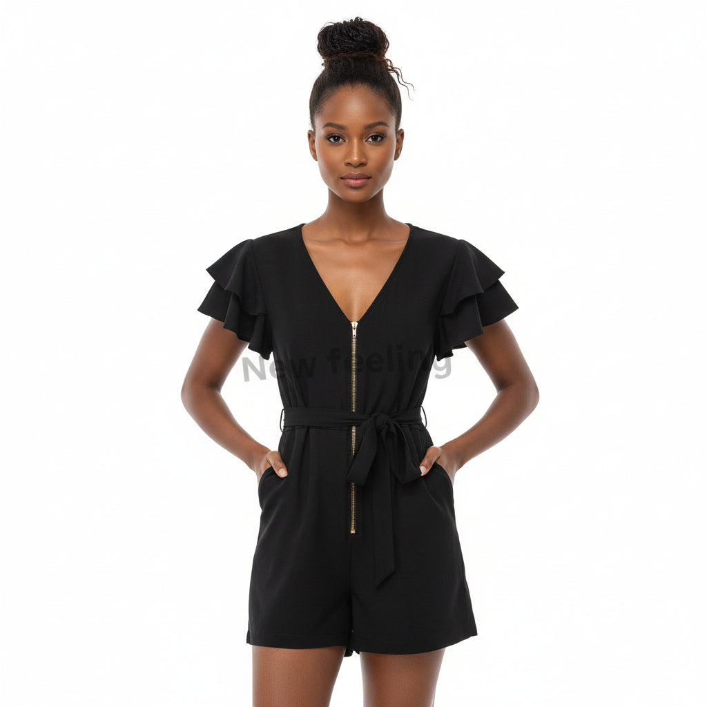 Zipper Short Sleeve Slim Jumpsuits Casual Female Sporty Playsuits.