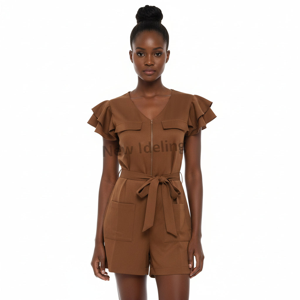 Zipper Short Sleeve Slim Jumpsuits Casual Female Sporty Playsuits.