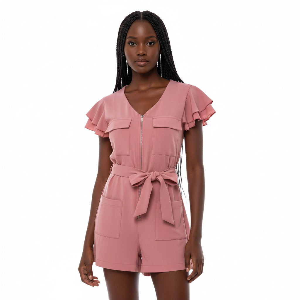 Zipper Short Sleeve Slim Jumpsuits Casual Female Sporty Playsuits.