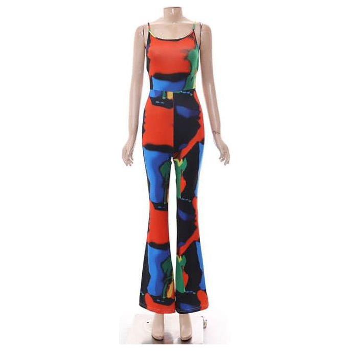 Multi Disco Print Velvet Lace Back Jumpsuit.