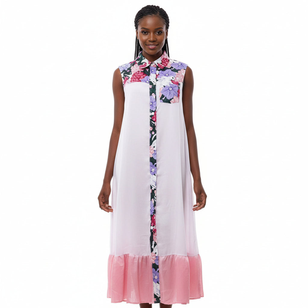 African Sleeveless Printing Polyester Long Dress.