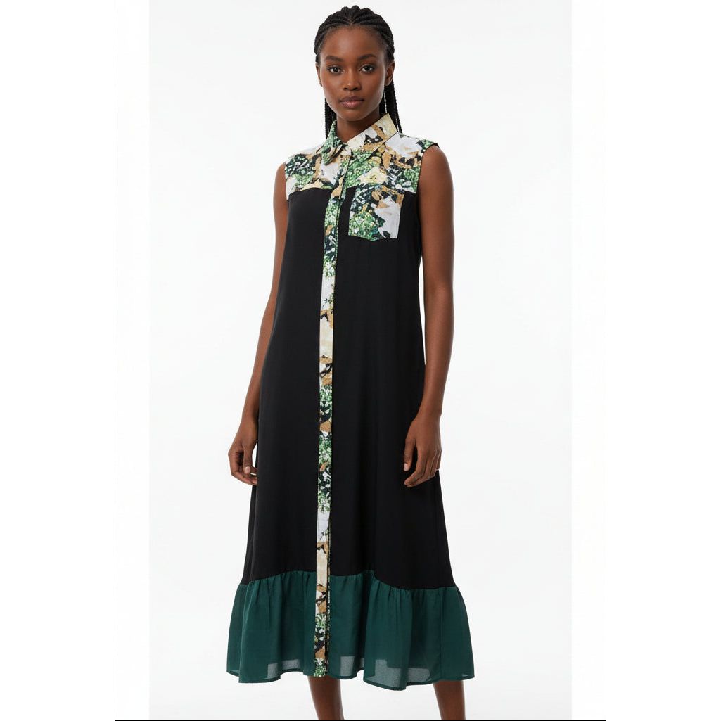 African Sleeveless Printing Polyester Long Dress.