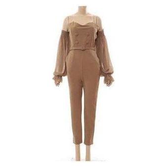 Jumpsuit Sexy Strapless See-through Mesh Long Sleeved.