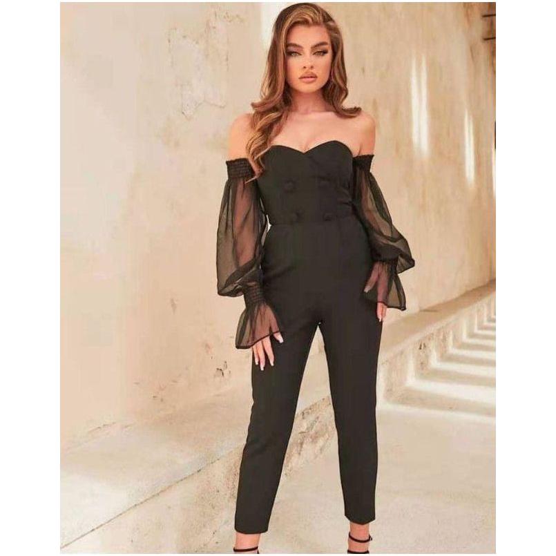 Jumpsuit Sexy Strapless See-through Mesh Long Sleeved.