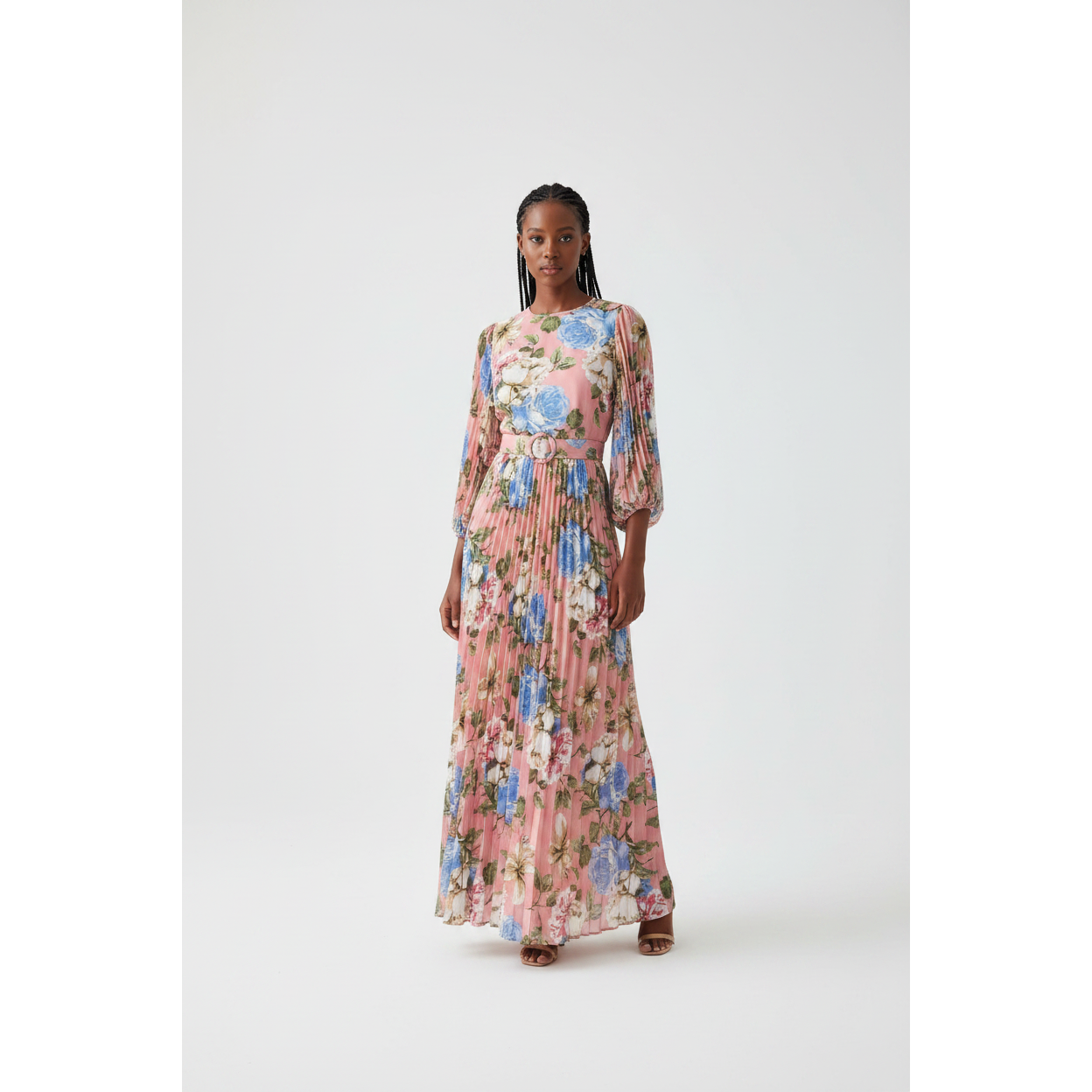 Long-sleeved Spring Summer Fashion Printing Belted Dress.