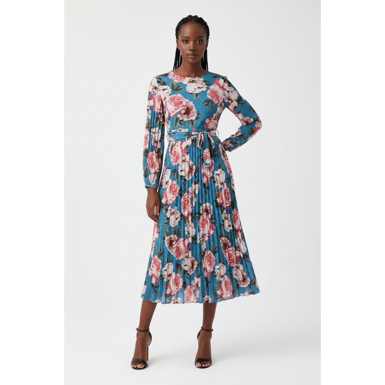 Long-sleeved Spring Summer Fashion Printing Belted Dress.