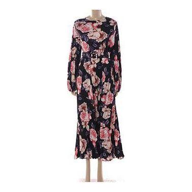Long-sleeved Spring Summer Fashion Printing Belted Dress.