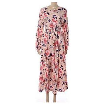 Long-sleeved Spring Summer Fashion Printing Belted Dress.