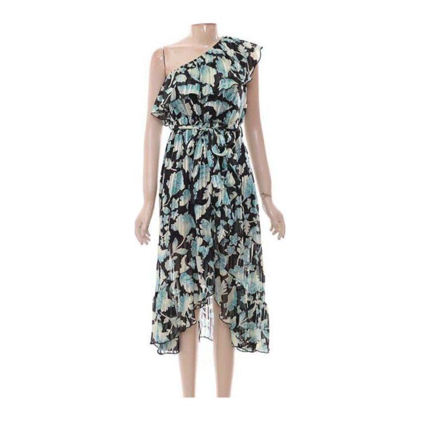 One shoulder floral all-over print summer dress.