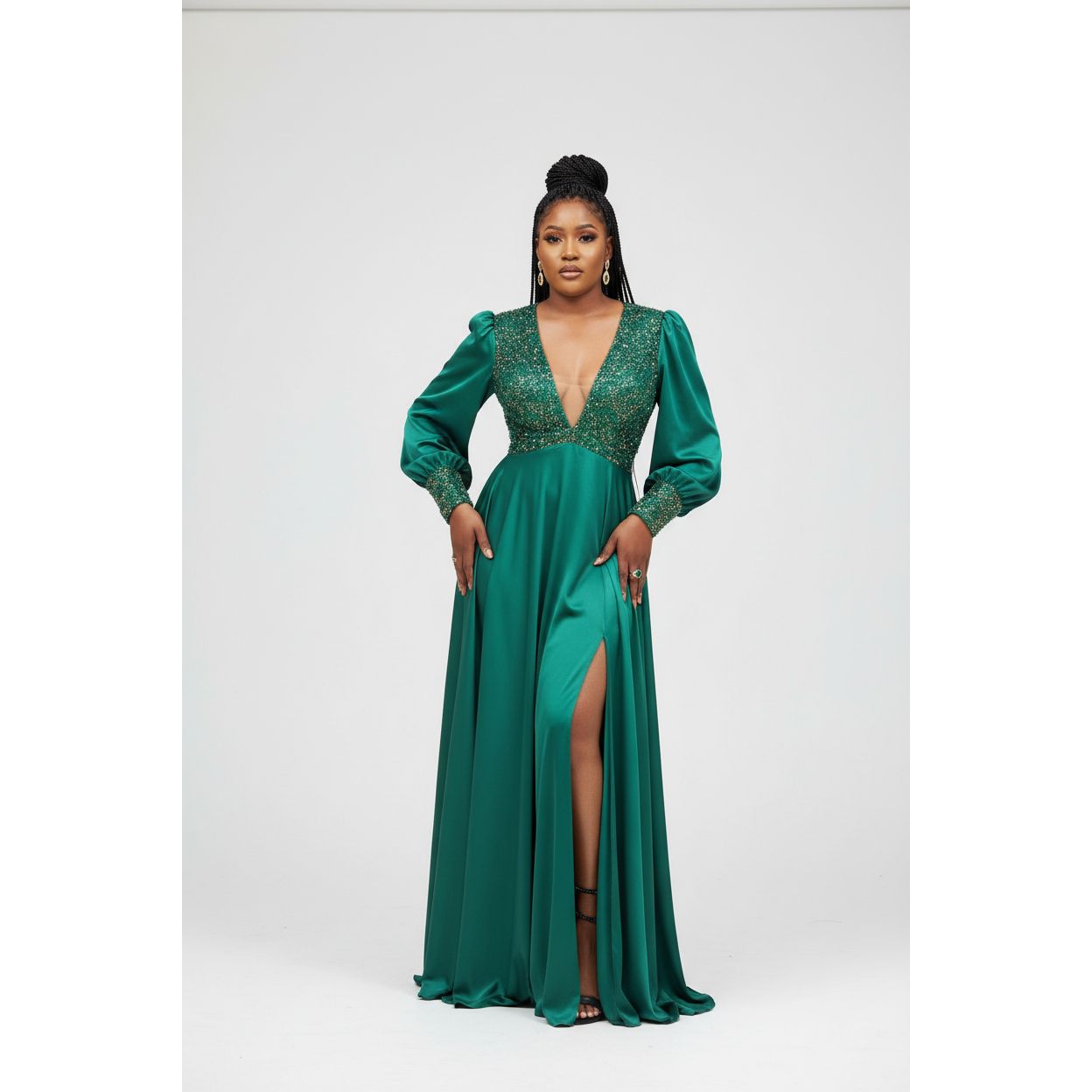 long sleeve bridesmaid dresses south africa V-Neck Long Sleeve Bridesmaid Formal Gowns Split Thigh Dress. – YELLOW SUB  TRADING