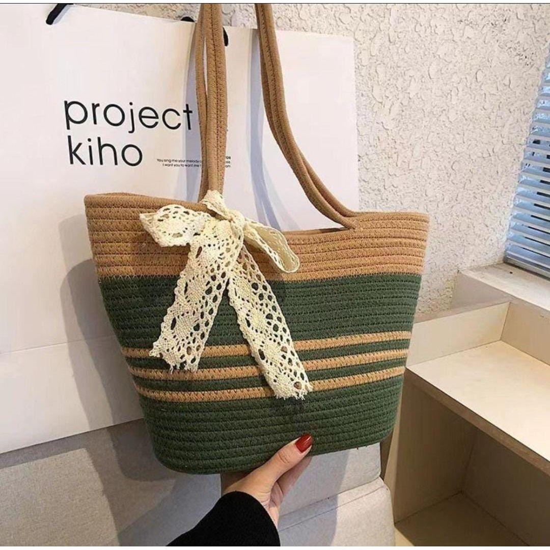 Skinny Scarf Decor tote Straw handbag.