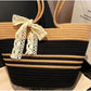 Skinny Scarf Decor tote Straw handbag.
