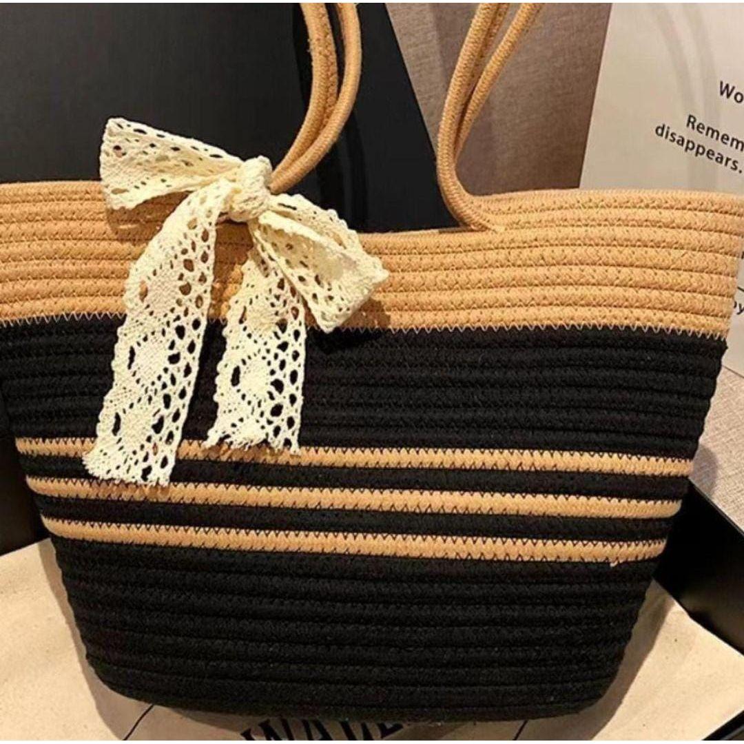 Skinny Scarf Decor tote Straw handbag.
