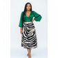 Zebra Printed Mesh Tie Waist Split Hem Midi Skirt.