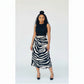 Zebra Printed Mesh Tie Waist Split Hem Midi Skirt.