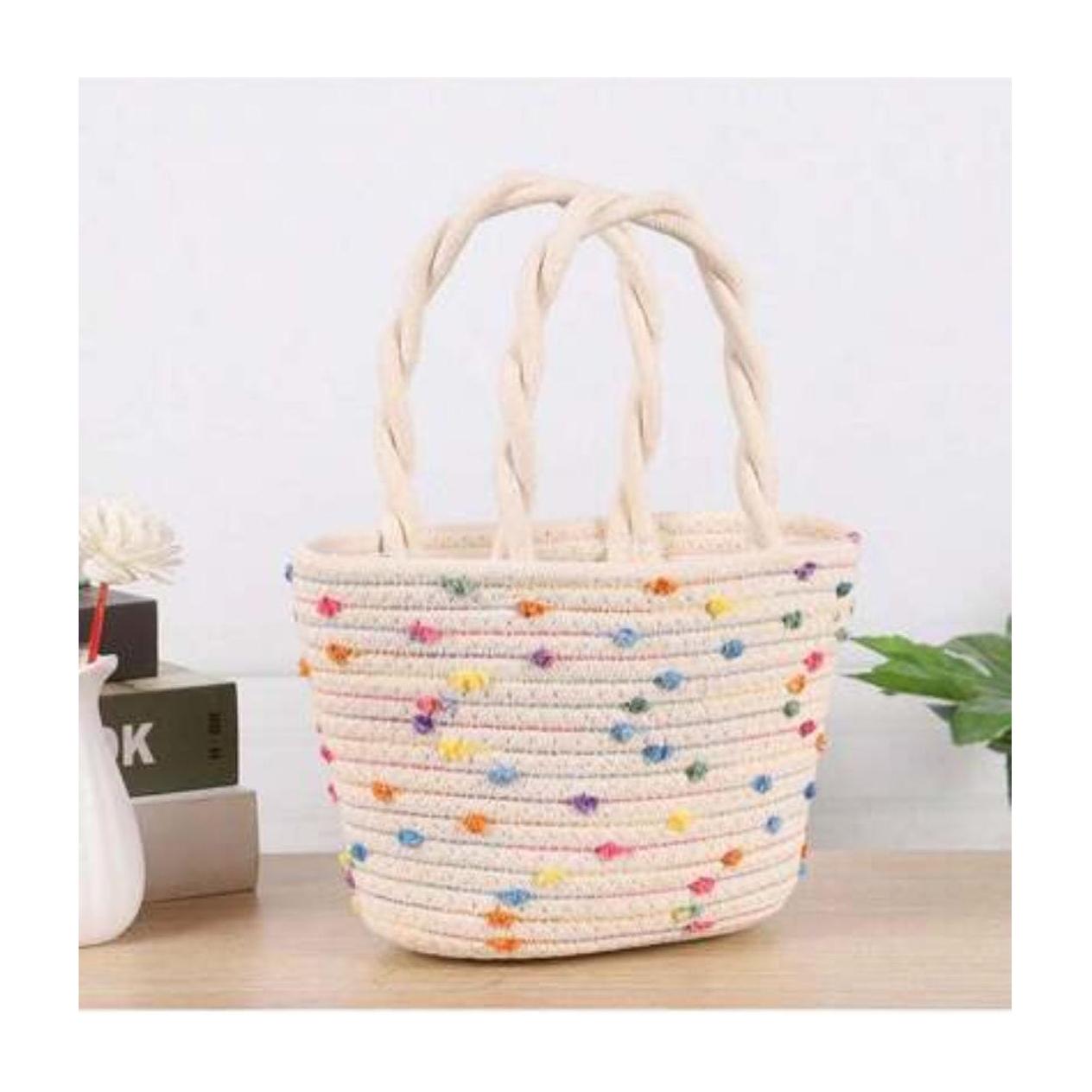 Beach Straw Top Handle Tote Handbag.