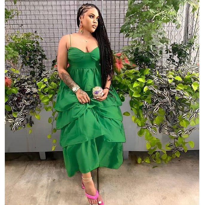 Cup Detail Strappy Tiered Maxi Dress.