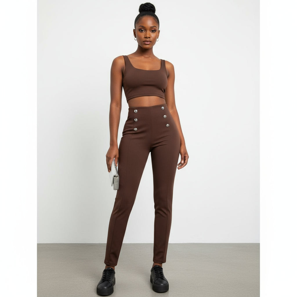 Ladies' Double Button Decorated Long Pants.