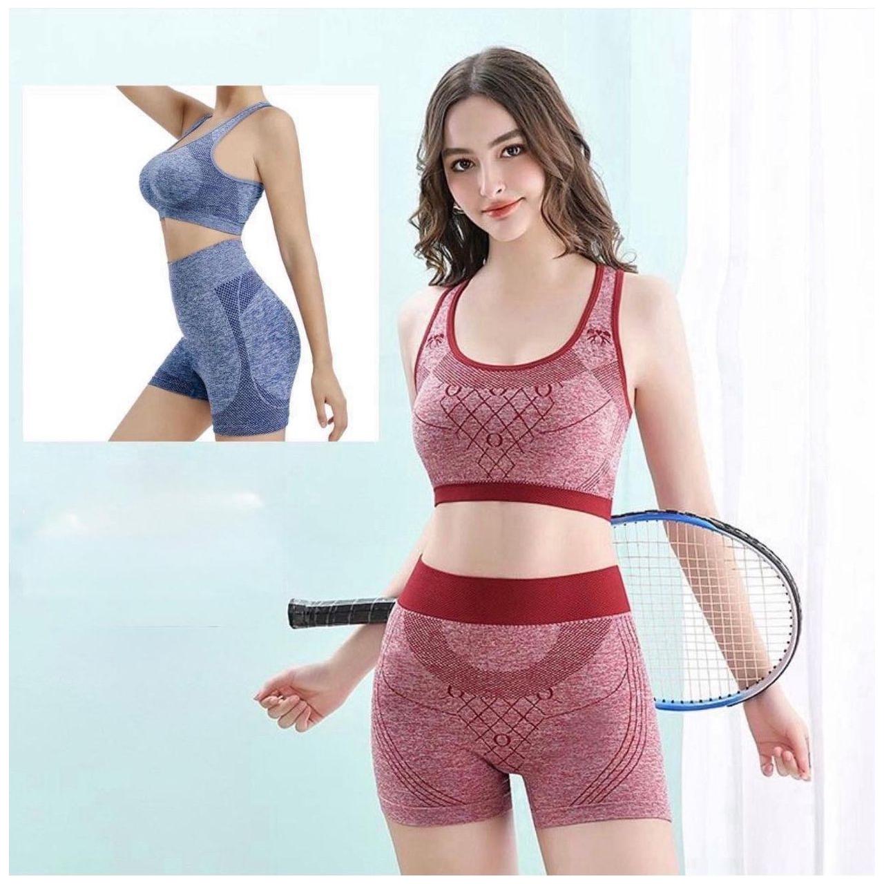 Yoga Workout Set Sport Bra and High Waist Shorts.