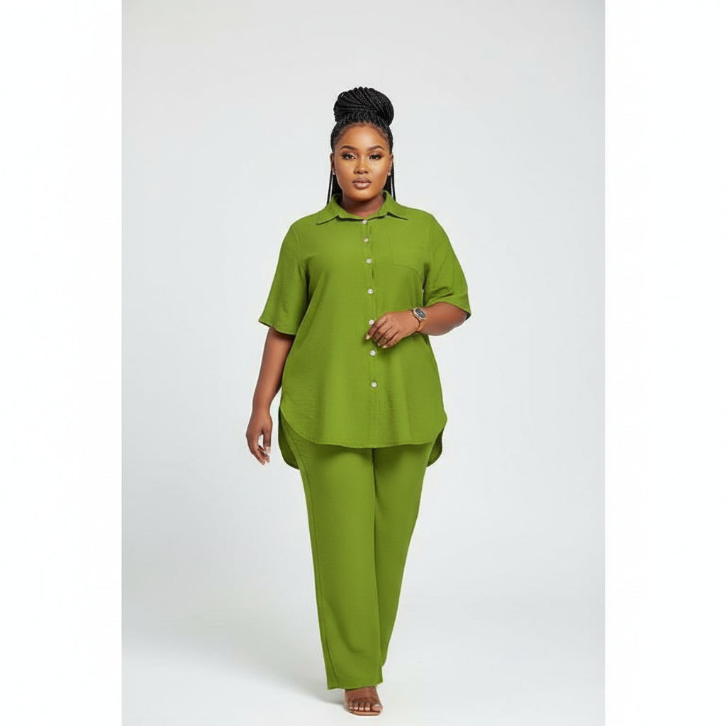 Irregular Top & Wide Pants Set.