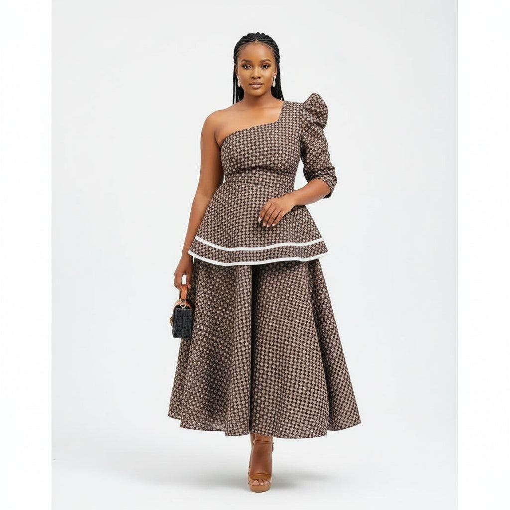 Split One Off-Shoulder African Ankara Dress.