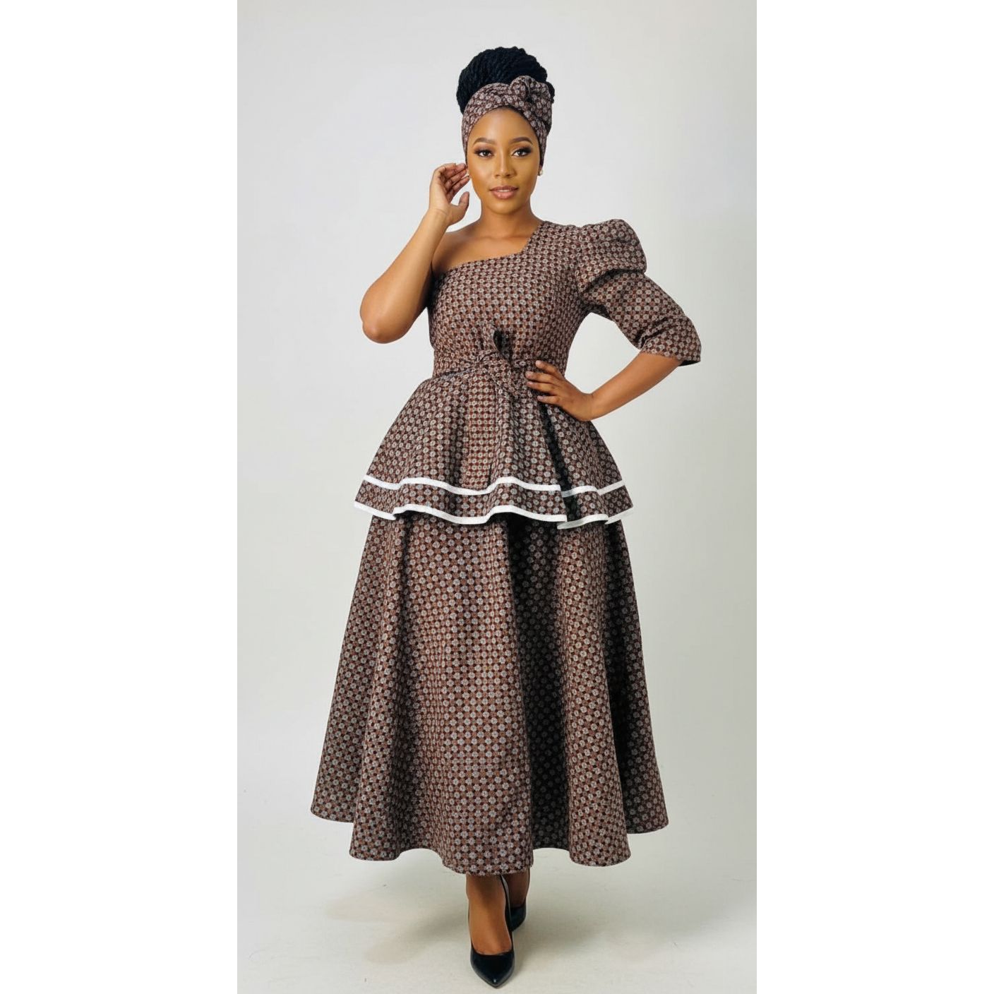 Split One Off-Shoulder African Ankara Dress.