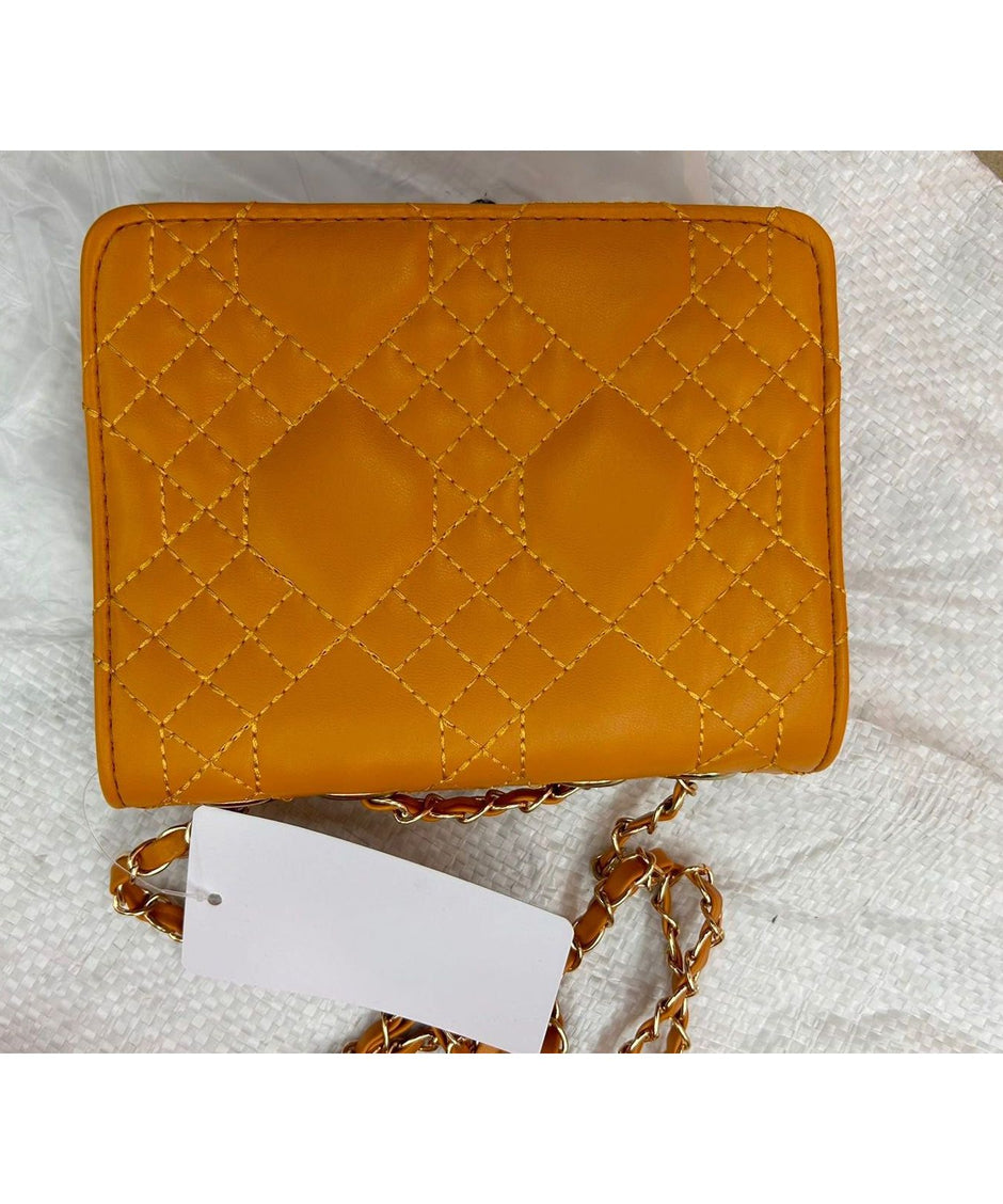 Embroidery Faux Leather Quilted Fabric Handbag. YELLOW SUB TRADING