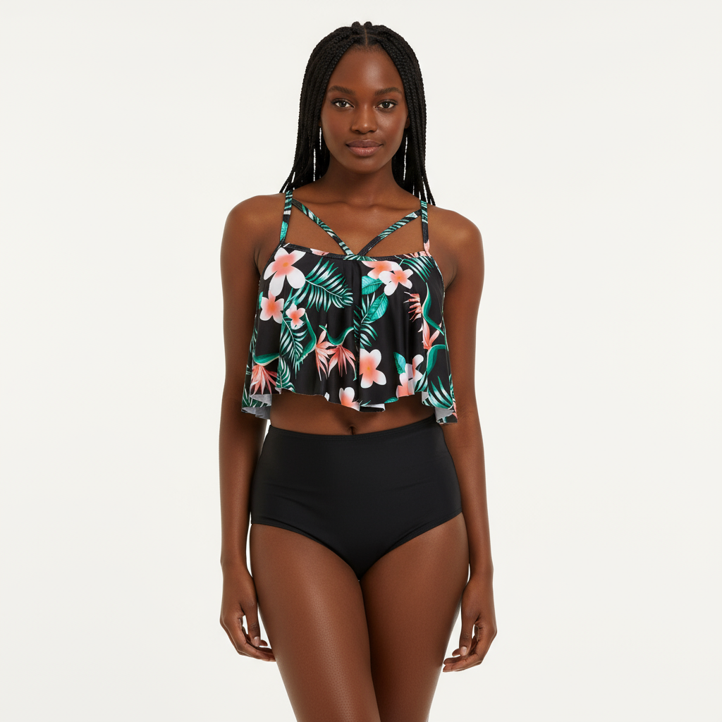 High Waisted Floral Print Swimwear Swimsuit.