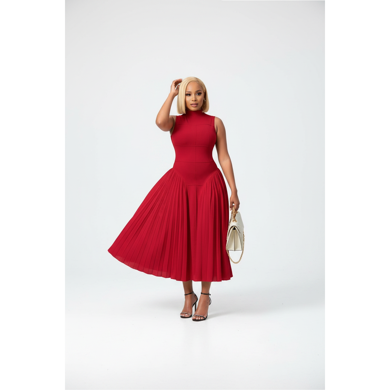 Sleeveless Corset Pleated Midi Dress.