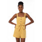 Tie Waist Button Cargo Pocket Romper Short Jumpsuit.