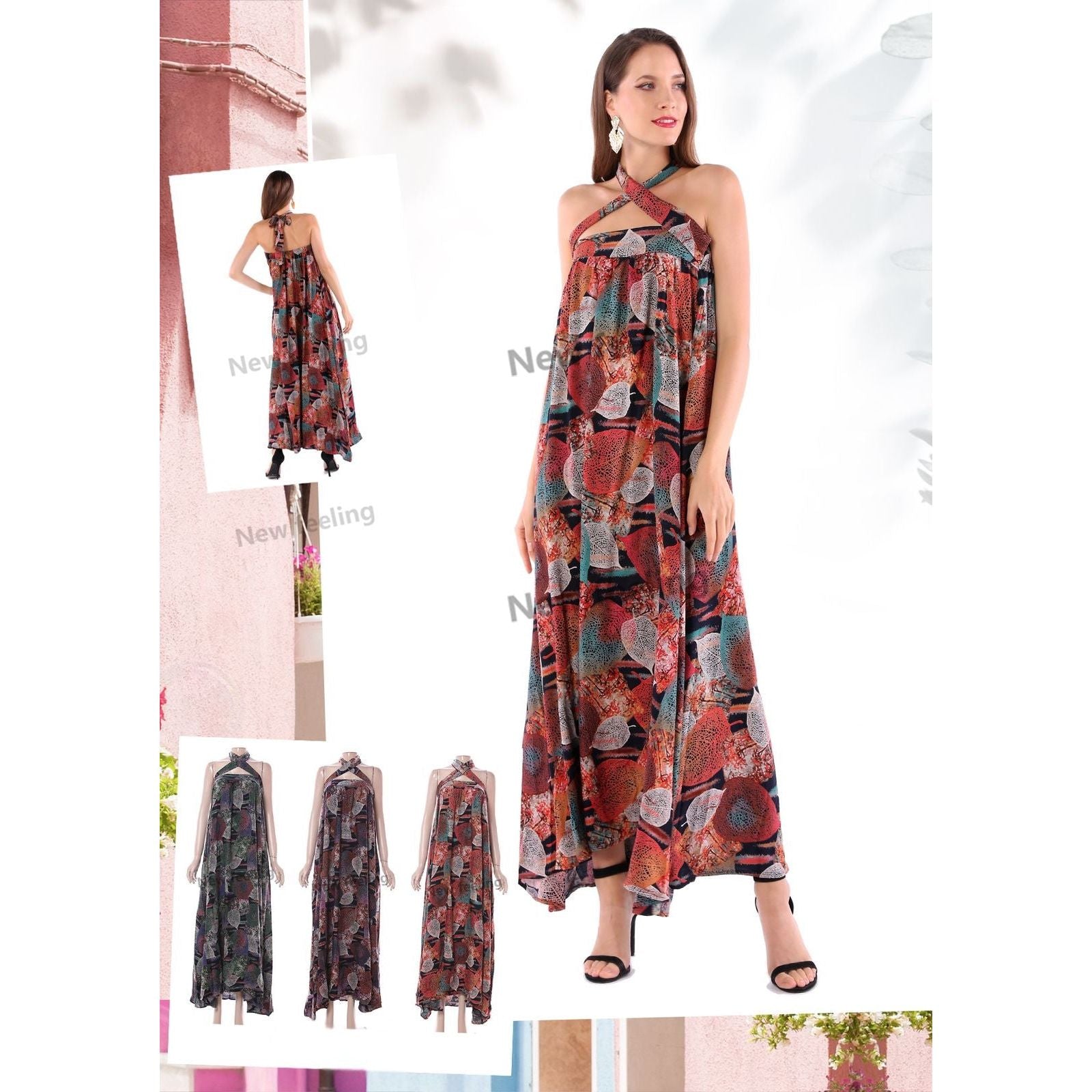 Floral Print Halter Neck Maxi Dress.