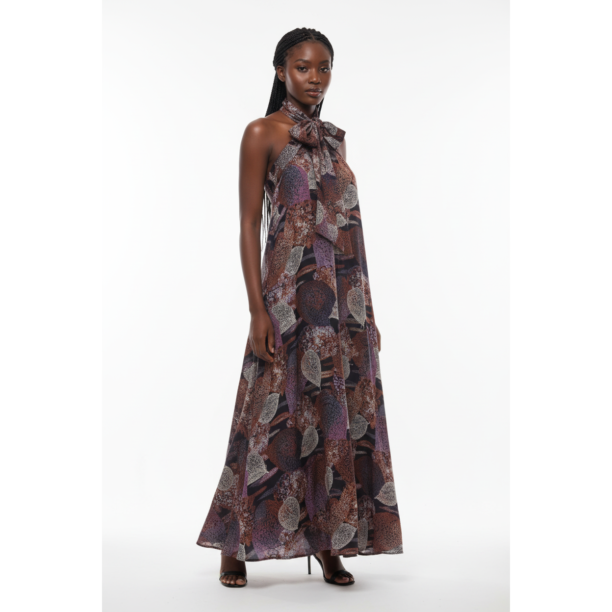 Floral Print Halter Neck Maxi Dress.