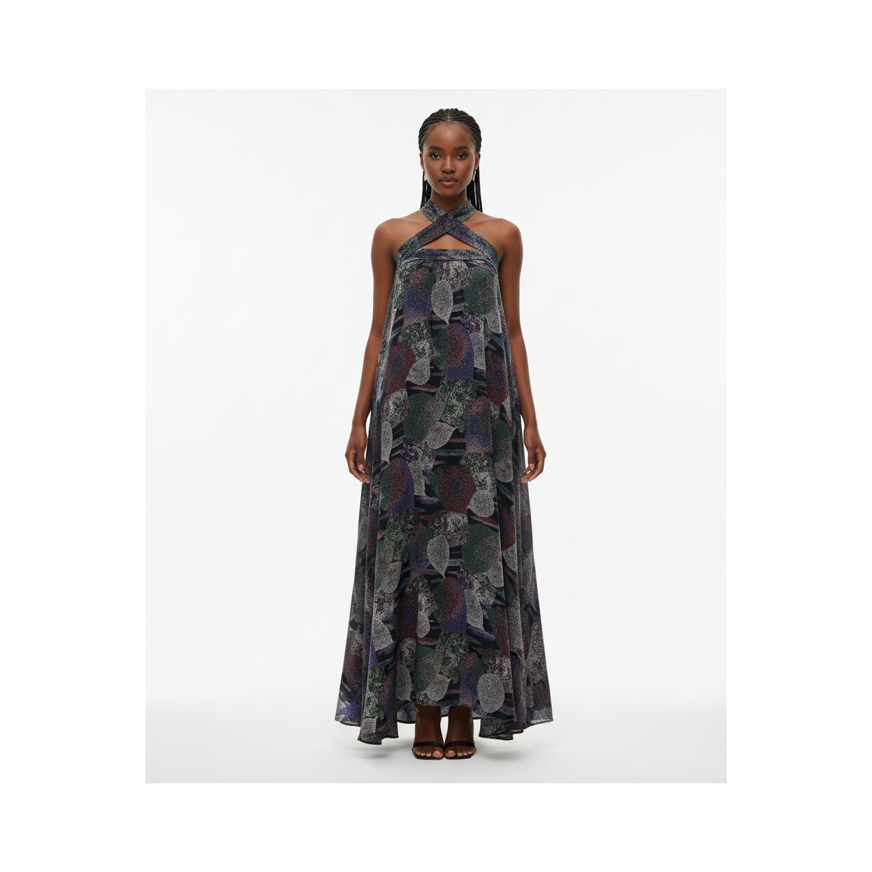 Floral Print Halter Neck Maxi Dress.