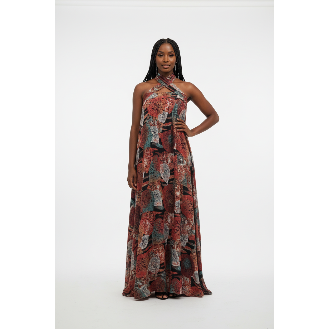 Floral Print Halter Neck Maxi Dress.